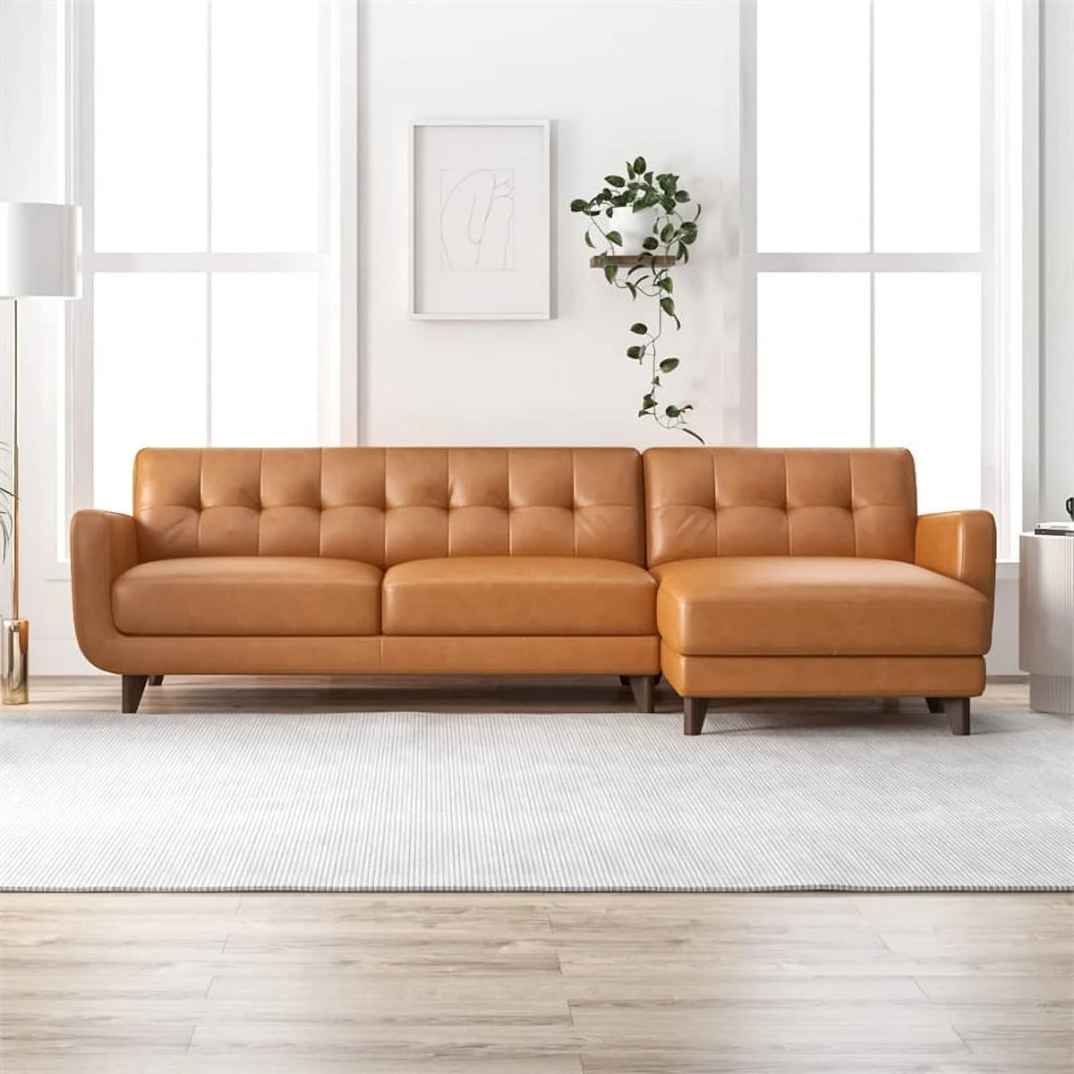 Brown Leather Right-Facing Sectional T430