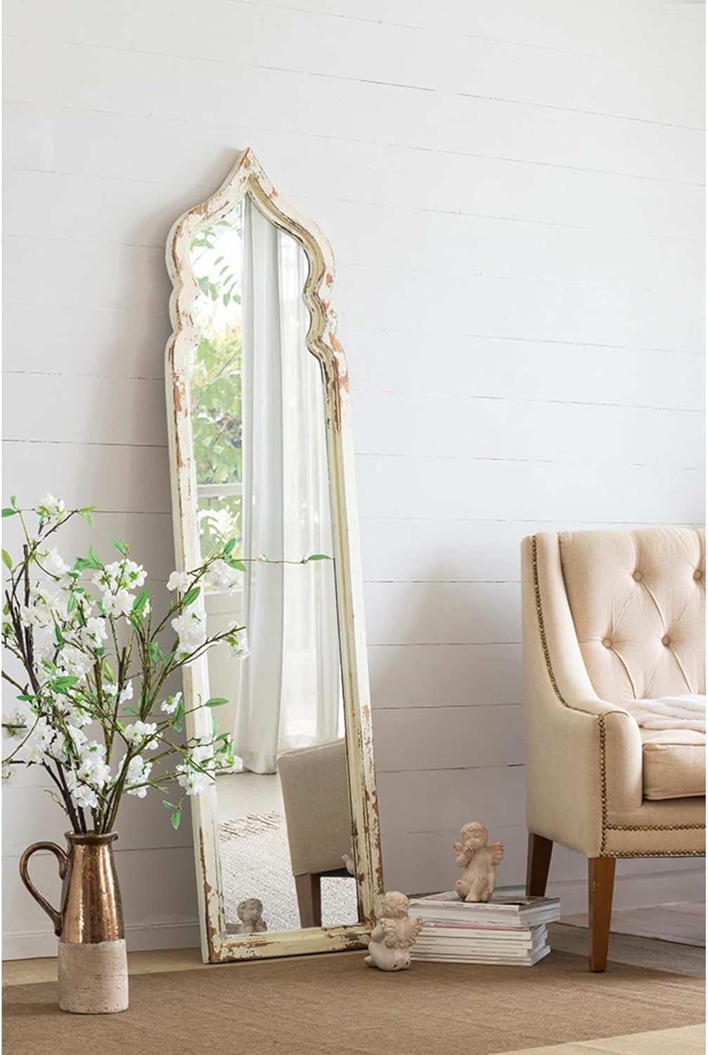 Vintage Weathered White Full Length Floor Mirror E79600
