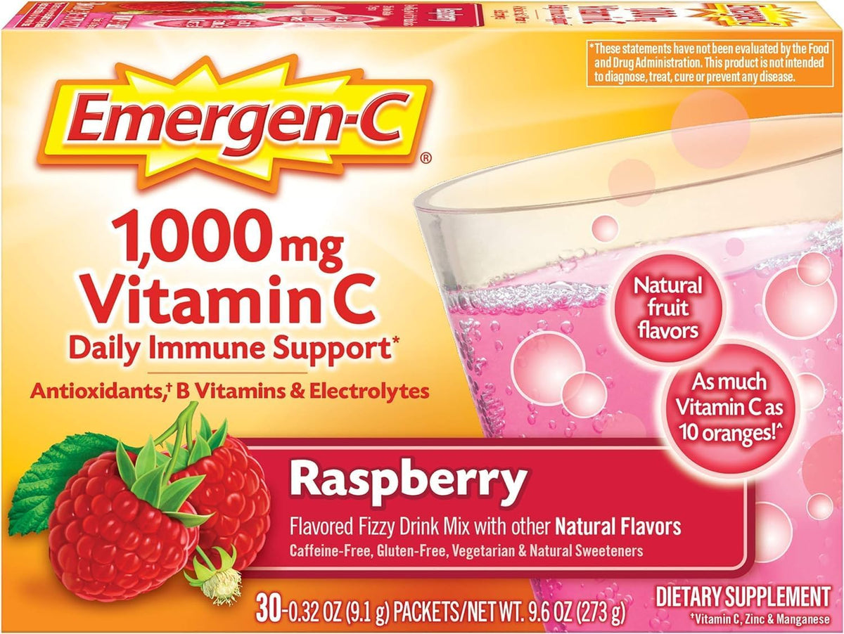 1000mg Vitamin C Powder, Raspberry Flavor, 0.32 Ounce (Pack of 30) H338