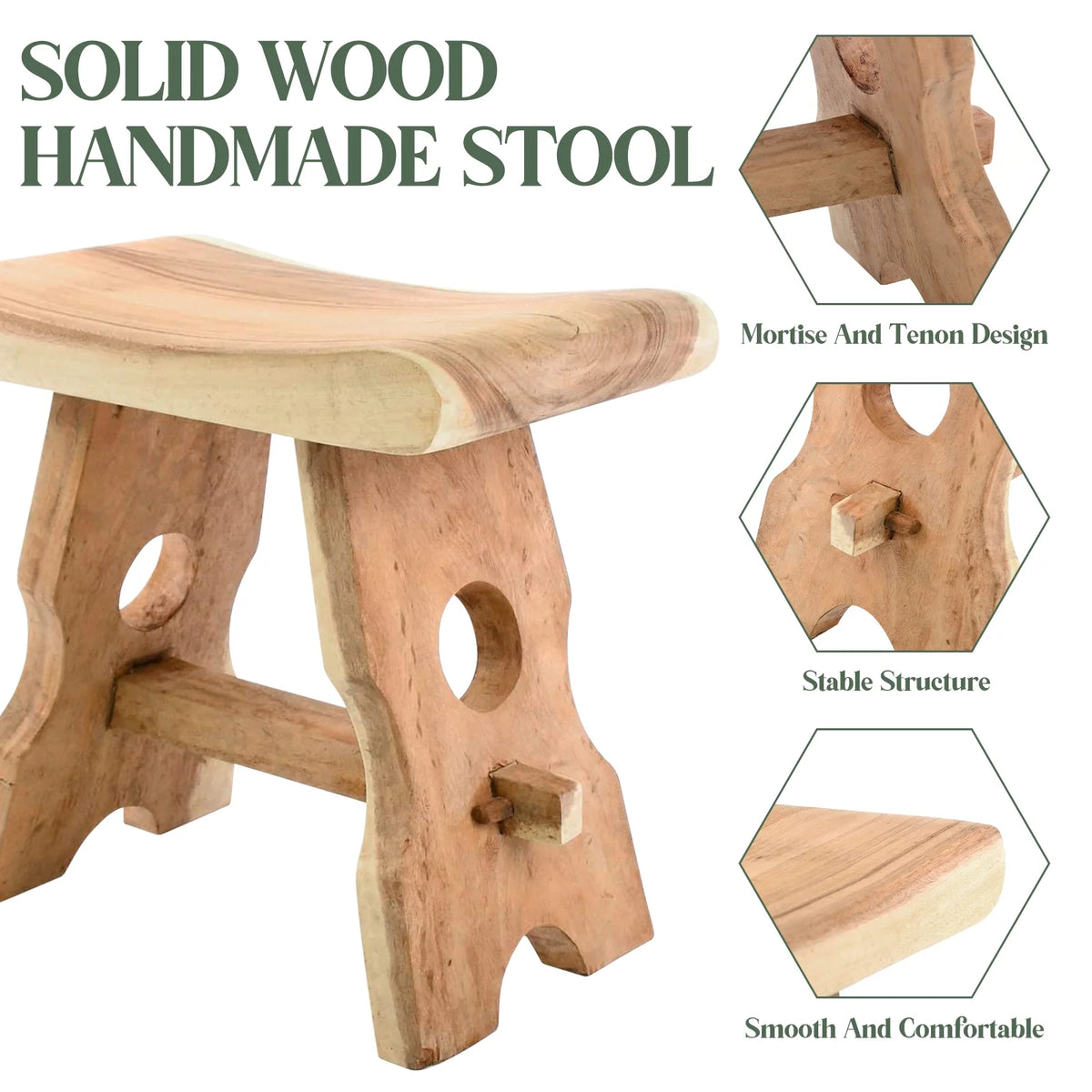 18" Solid Wood Shower Stool Footstool Bench V309188