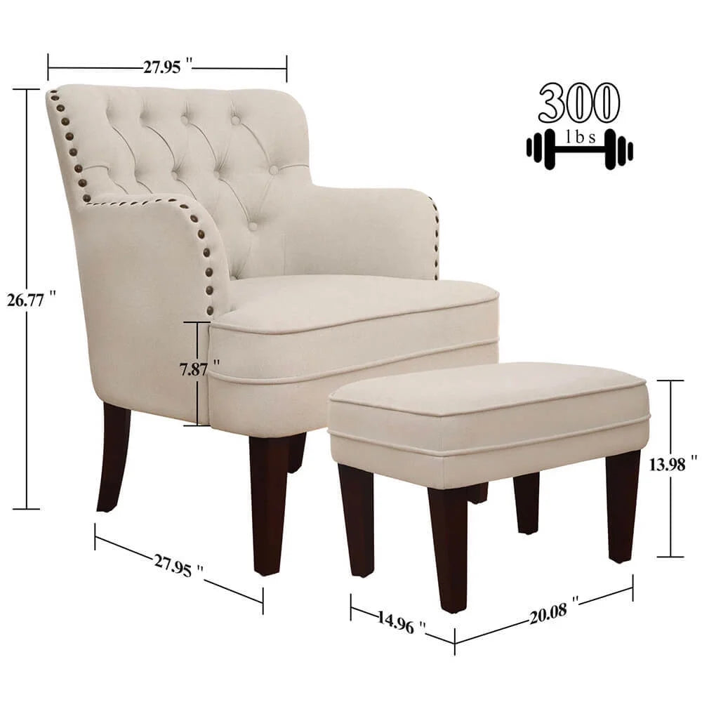 Beige Tufted Accent Chair with Ottoman I772310