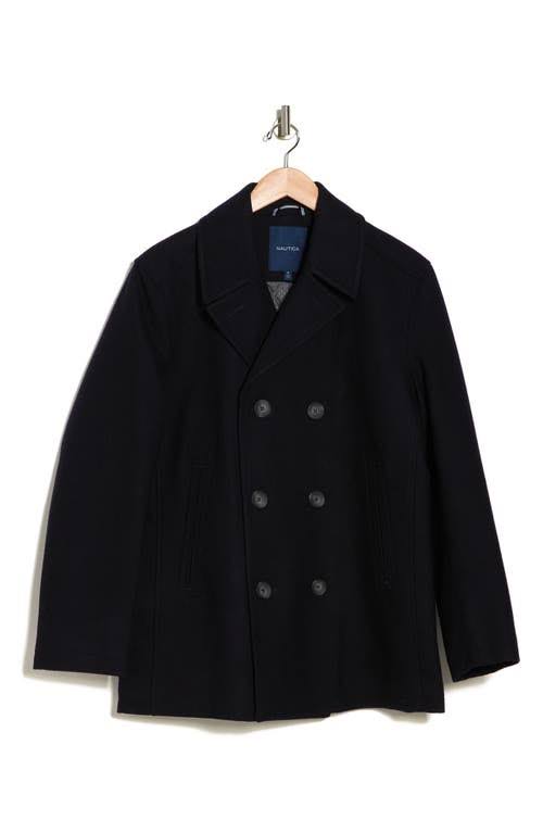 Dark Navy Men's Three-Button Pea Coat Q689