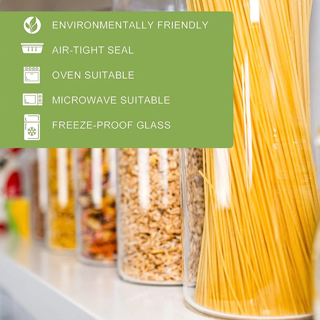 Set of 6 Airtight Borosilicate Glass Storage Jars with Bamboo Lids, 2 Sizes Y41541