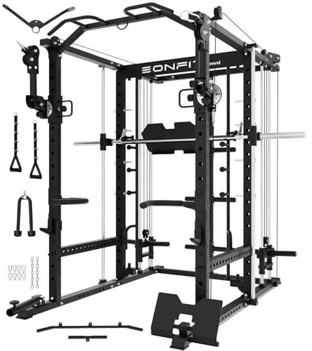 Smith Machine with Vertical Leg Press Power Cage Squat Rack with LAT-Pull Down Cable Crossover Rotating Arms System Home Gym Equipment Y517