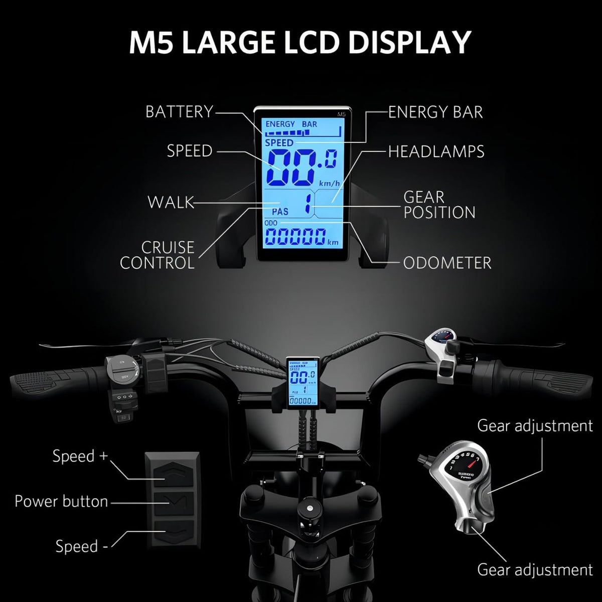 20" Fat Tire 750W 48V 15Ah 7-Speed Electric Bike Black O29032