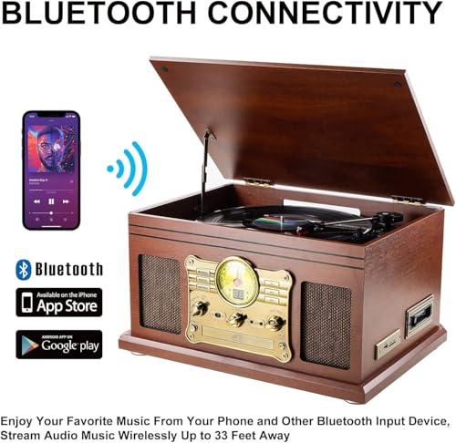 Brown Bluetooth Turntable with Stereo Speakers X970550