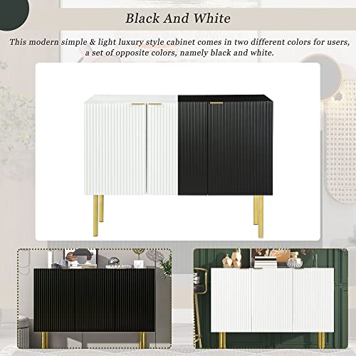 White 3 Door Buffet Cabinet with Adjustable Shelves and Gold Metal Legs F259397