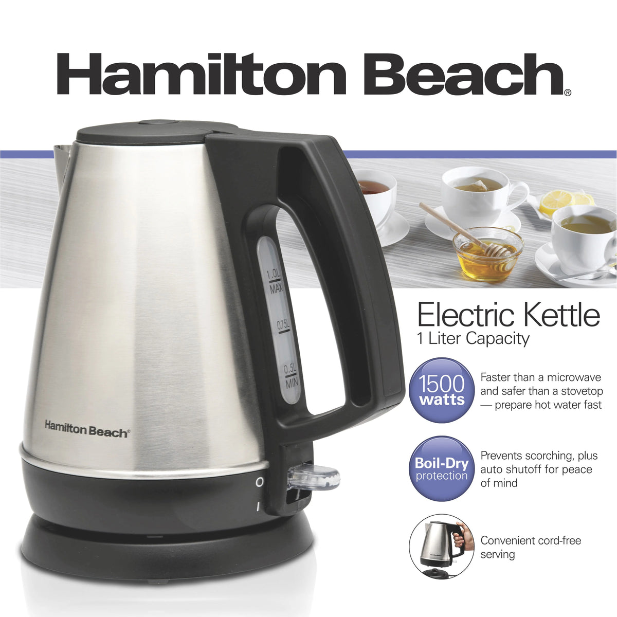 1 Liter Stainless Steel and Black Electric Kettle S14597