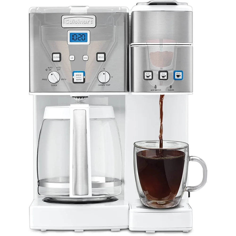 12-Cup Coffeemaker and Single-Serve Brewer, White Bundle with 4 Pack Reusable Stainless Steel Ice Cubes I28455