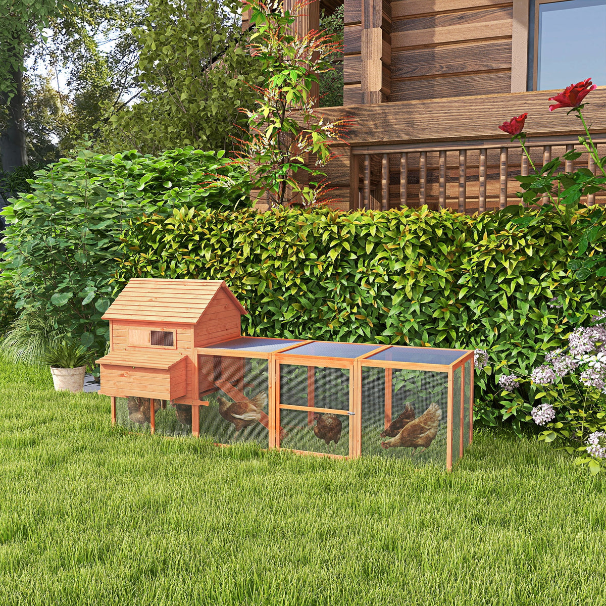 145" Wooden Chicken Coop with Run X51313