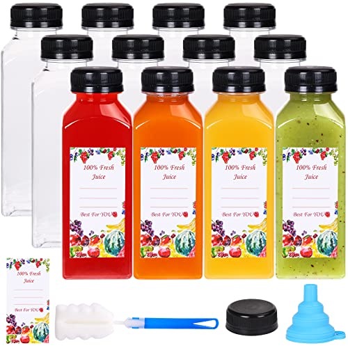 36pcs 12oz Clear Plastic Juice Bottles with Black Caps W102