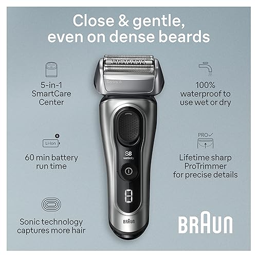 Electric Razor with 4+1 Shaving Elements & Precision Long Hair Trimmer, Wet & Dry, 60min Runtime, Silver U194
