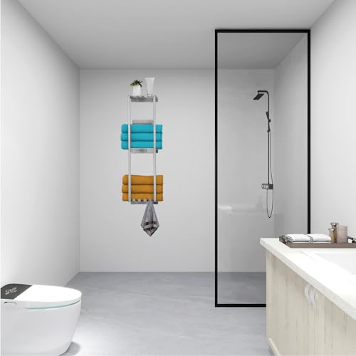 Brushed Nickel 3 Tier Towel Storage Rack with 4 Hooks A28479