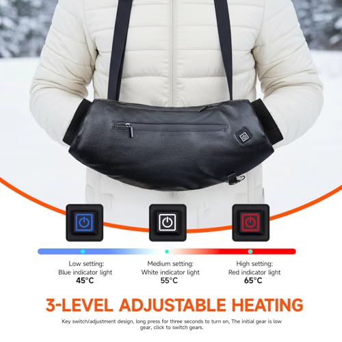 Heated Hand Warmer Pouch, PU Leather Electric Hand Muff, 10000mAh Rechargeable Power Bank Hand Warmer J890