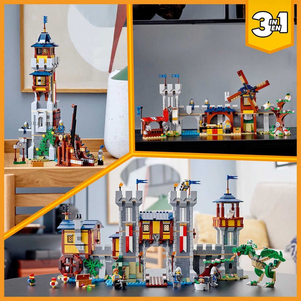 Medieval Castle Toy, 3 in 1, with Minifigures and Dragon Figure V1442