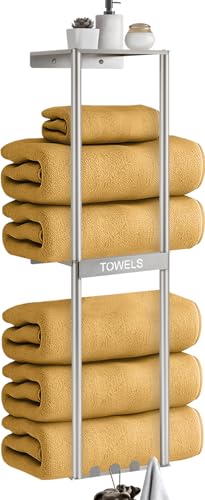 Brushed Nickel 3 Tier Towel Storage Rack with 4 Hooks A28479