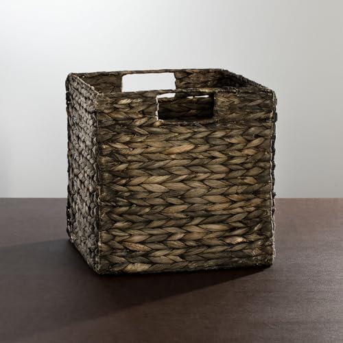 Black Wash Woven Hyacinth Cube Organizer Basket with Handles, 8 Pack D958735