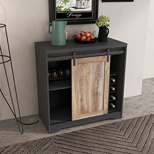 Black Wood Coffee Bar Cabinet with Wine Rack N798672