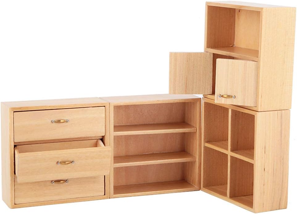 4pcs 1:12 Wooden Dollhouse Cabinet Furniture Set N785876