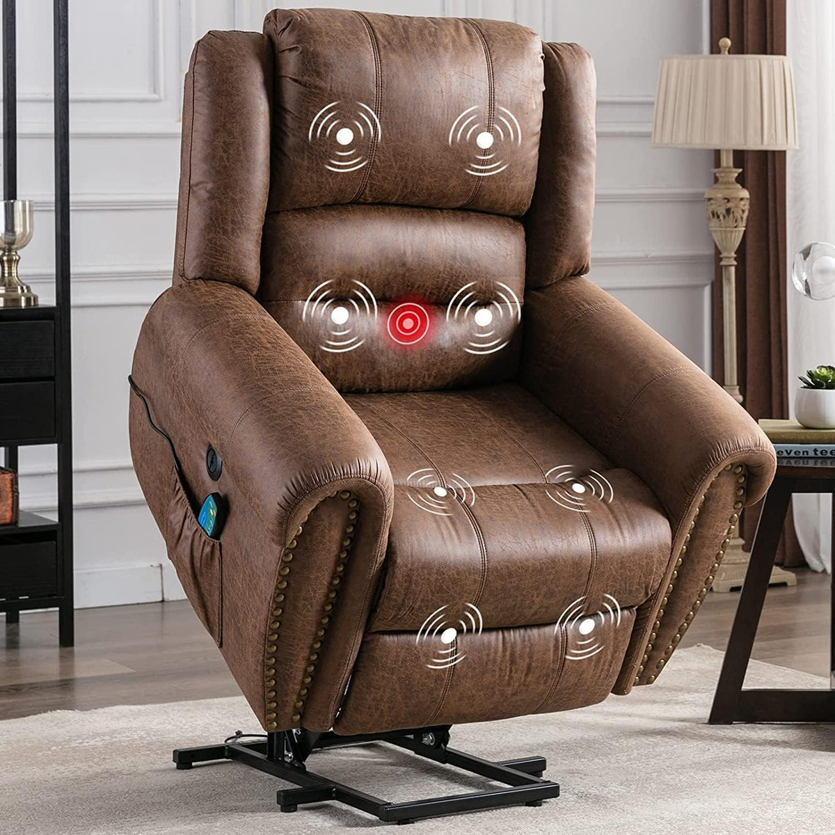 Brown Leather Oversized Power Lift Reclining Sofa I20482