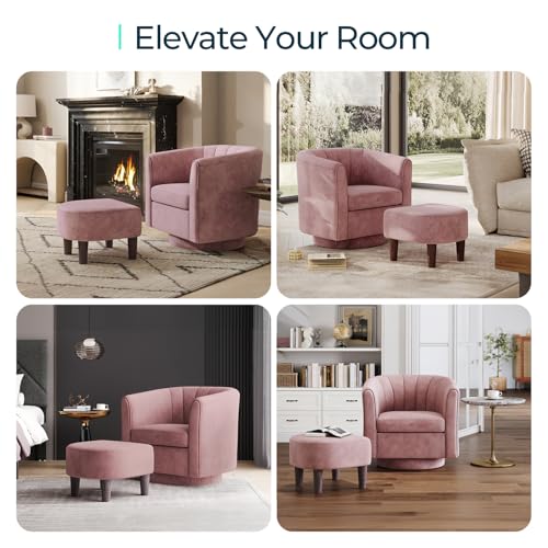 Yellow Velvet Swivel Accent Chair with Ottoman D376