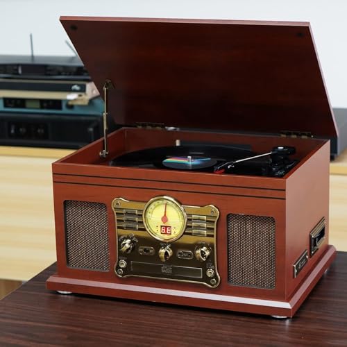 Brown Bluetooth Turntable with Stereo Speakers X970550