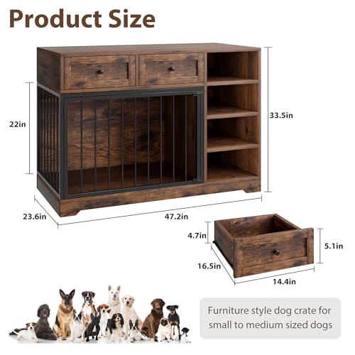 Black Wooden Dog Crate with 2 Drawers and 4 Shelves M2318