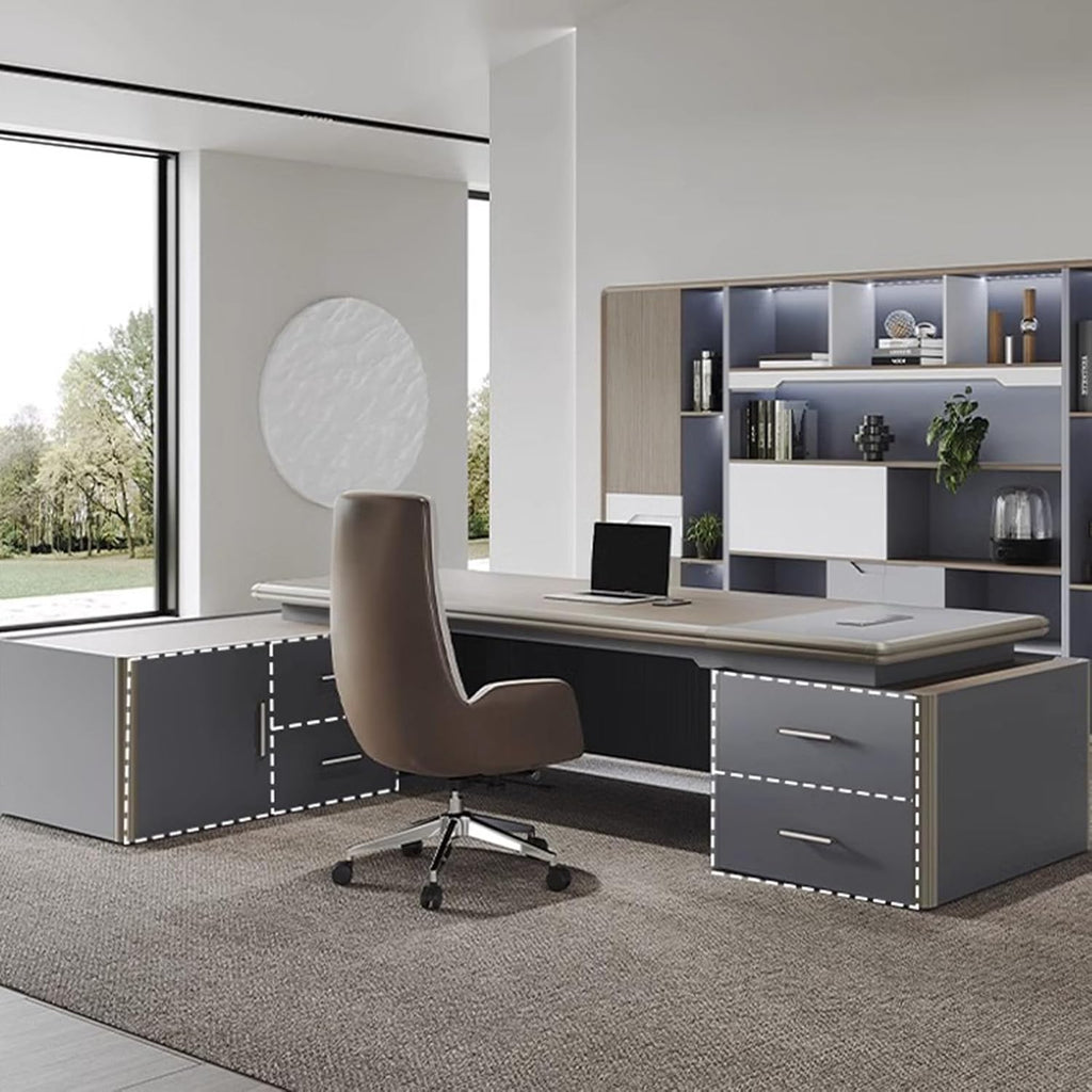 L Shaped Computer Desk with Drawers Cabinet O333854