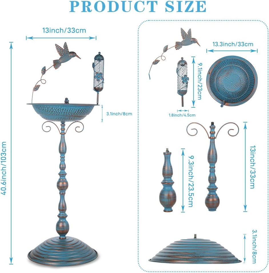 36" Bird Bath with Flower Planter Pedestal + 40" Metal Tall Pedestal Bird Baths P3063