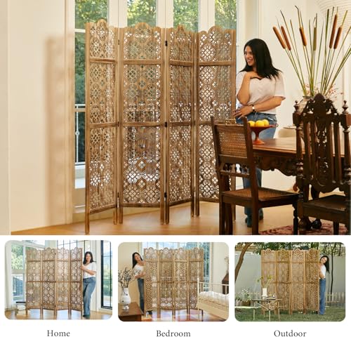 4 Panel Antique Brown Wood Room Divider I16338
