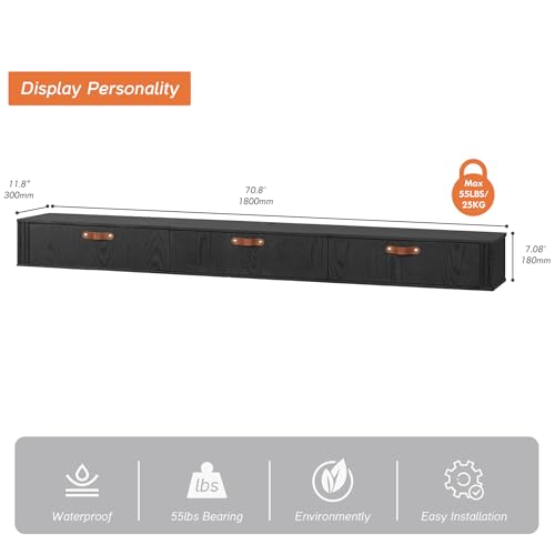 Black 70 inch Wall Mounted Wood TV Stand C79116