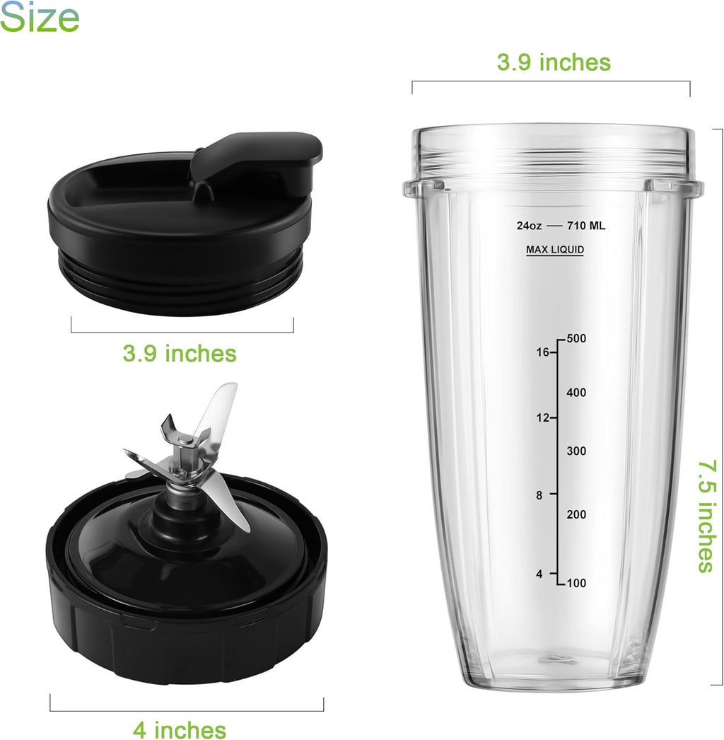 24oz Blender Cups with To-Go Lids and 7 Fins Extractor Blade E319490