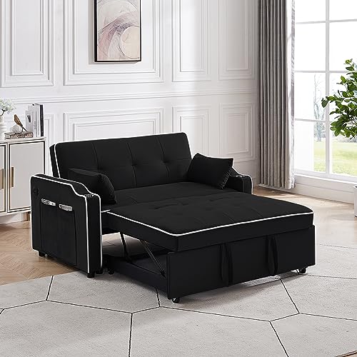 Black Velvet Convertible Sleeper Sofa Chair Bed U8391