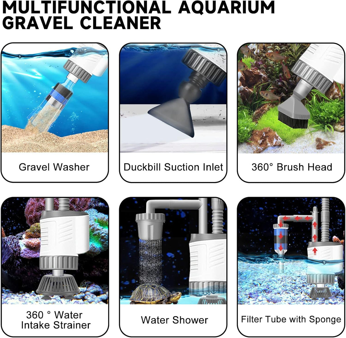 6 in 1 Aquarium Gravel Cleaner Siphon Kit, 30W, 320GPH W42975
