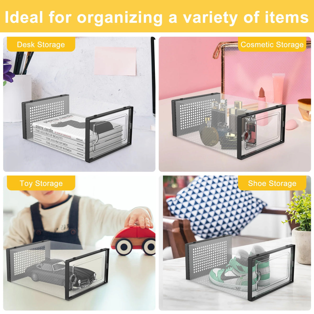 12 Pack Black Plastic Stackable Shoe Storage Box C55591
