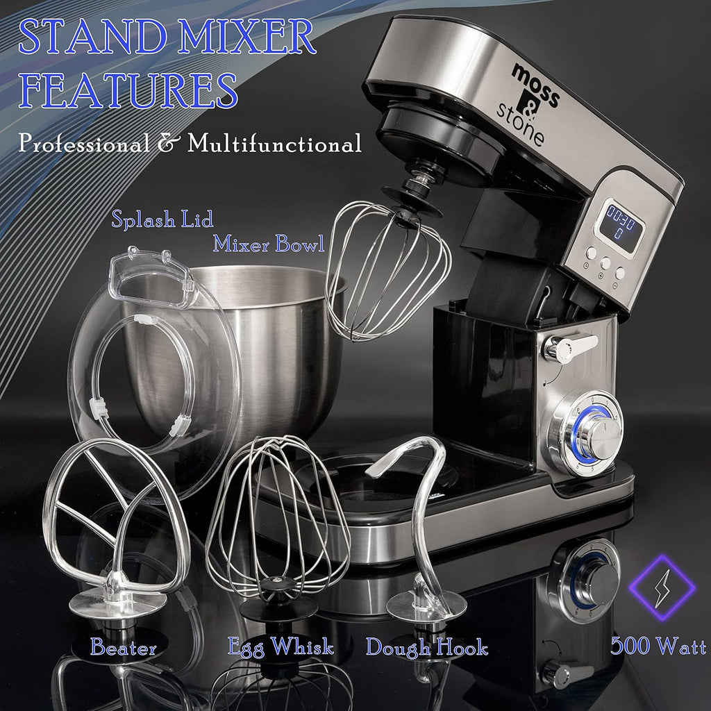 6 Speed 5.5 Quart Stainless Steel Stand Mixer with Dough Hook, Egg Whisk, Beater & Baking Spatula C57185