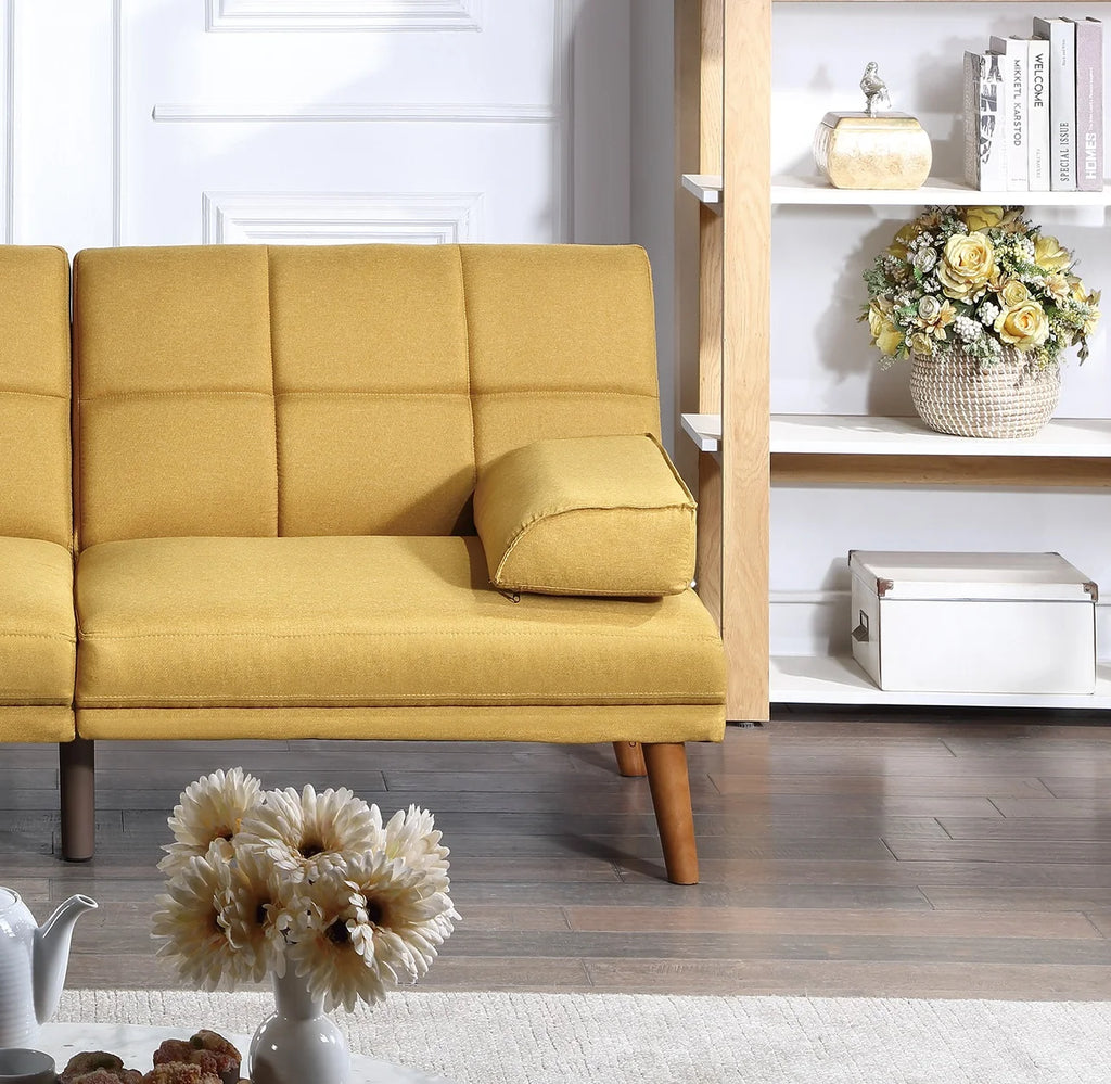 Mustard Polyfiber Adjustable Sofa Bed H4147