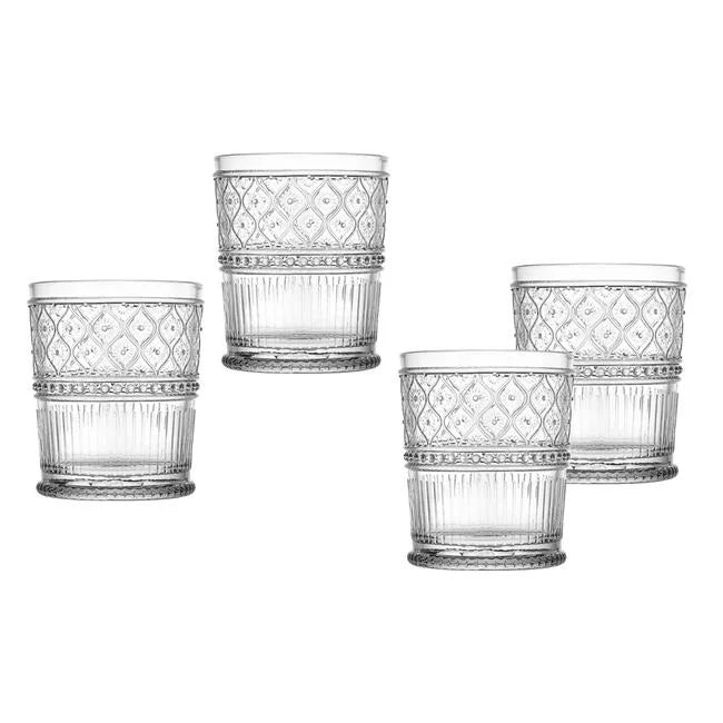 Clear Double Old Fashion Glass Set of 4 V1748