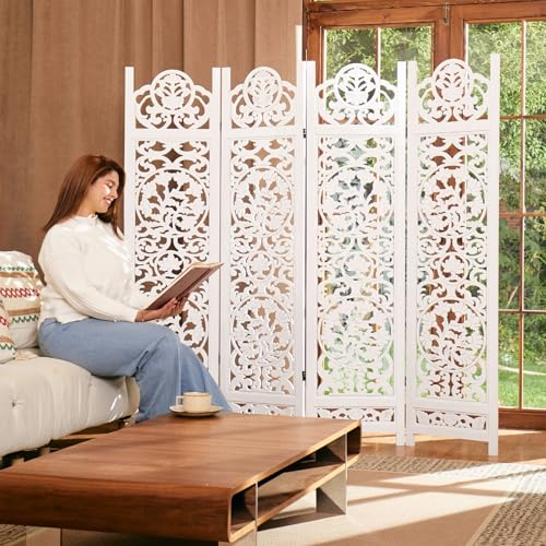 4 Panel Antique Brown Wood Room Divider I16338