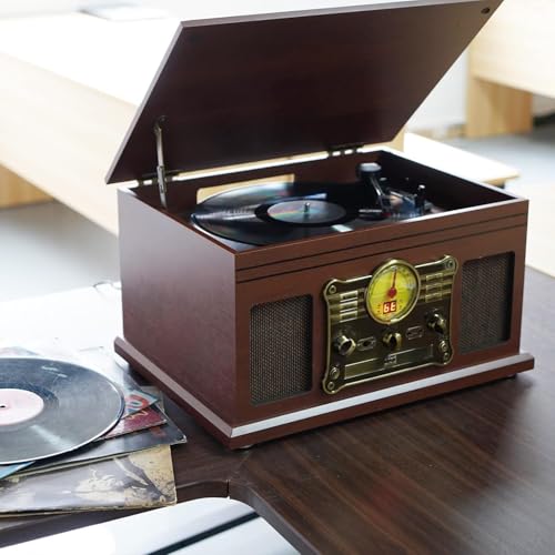 Brown Bluetooth Turntable with Stereo Speakers X970550