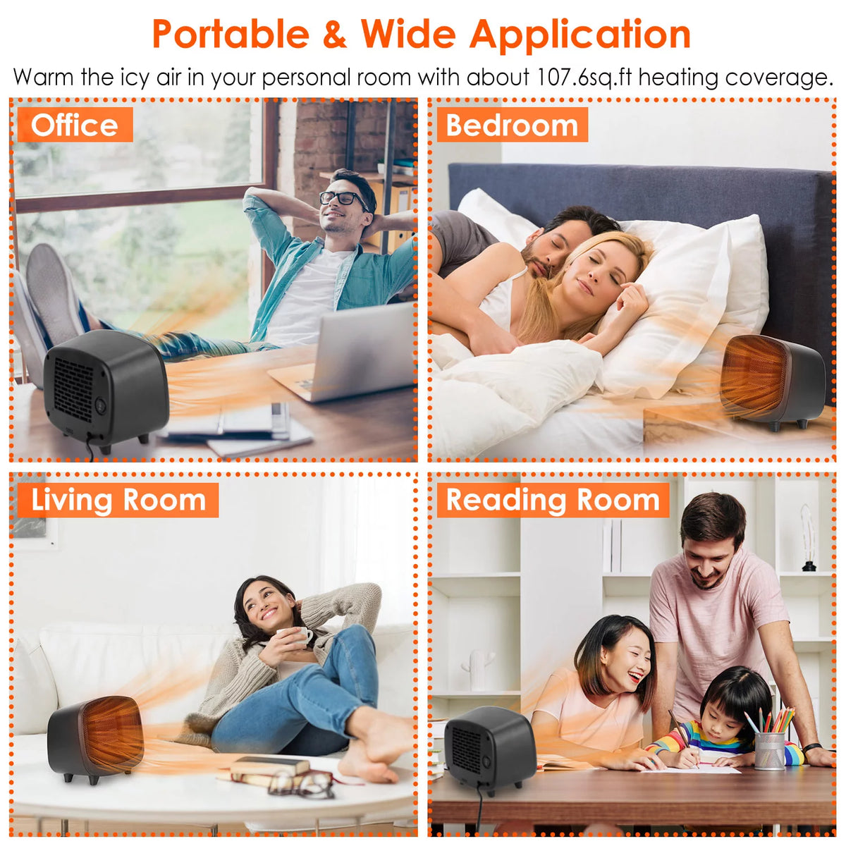 900W Electric PTC Ceramic Heater with Overheating Tip Over Protection O728584