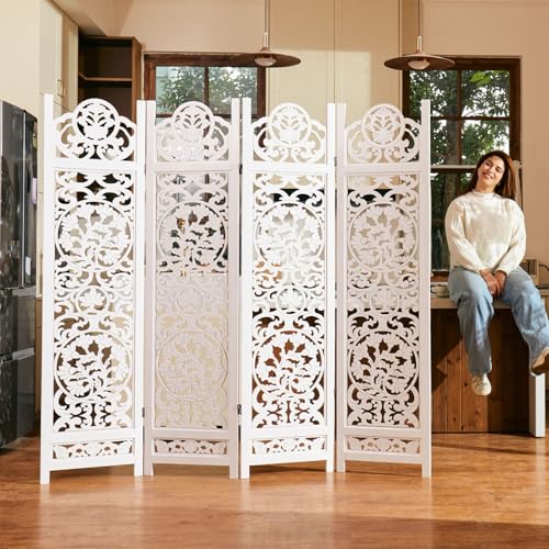 4 Panel Antique Brown Wood Room Divider I16338