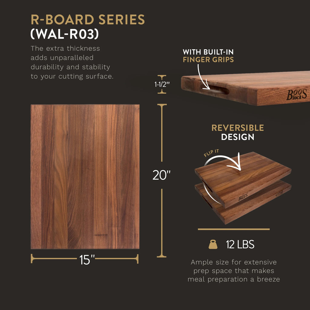 Walnut Wood Edge Grain Reversible Cutting Board, 20" x 15" x 1.5" B19917