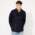 Dark Navy Men's Three-Button Pea Coat Q689