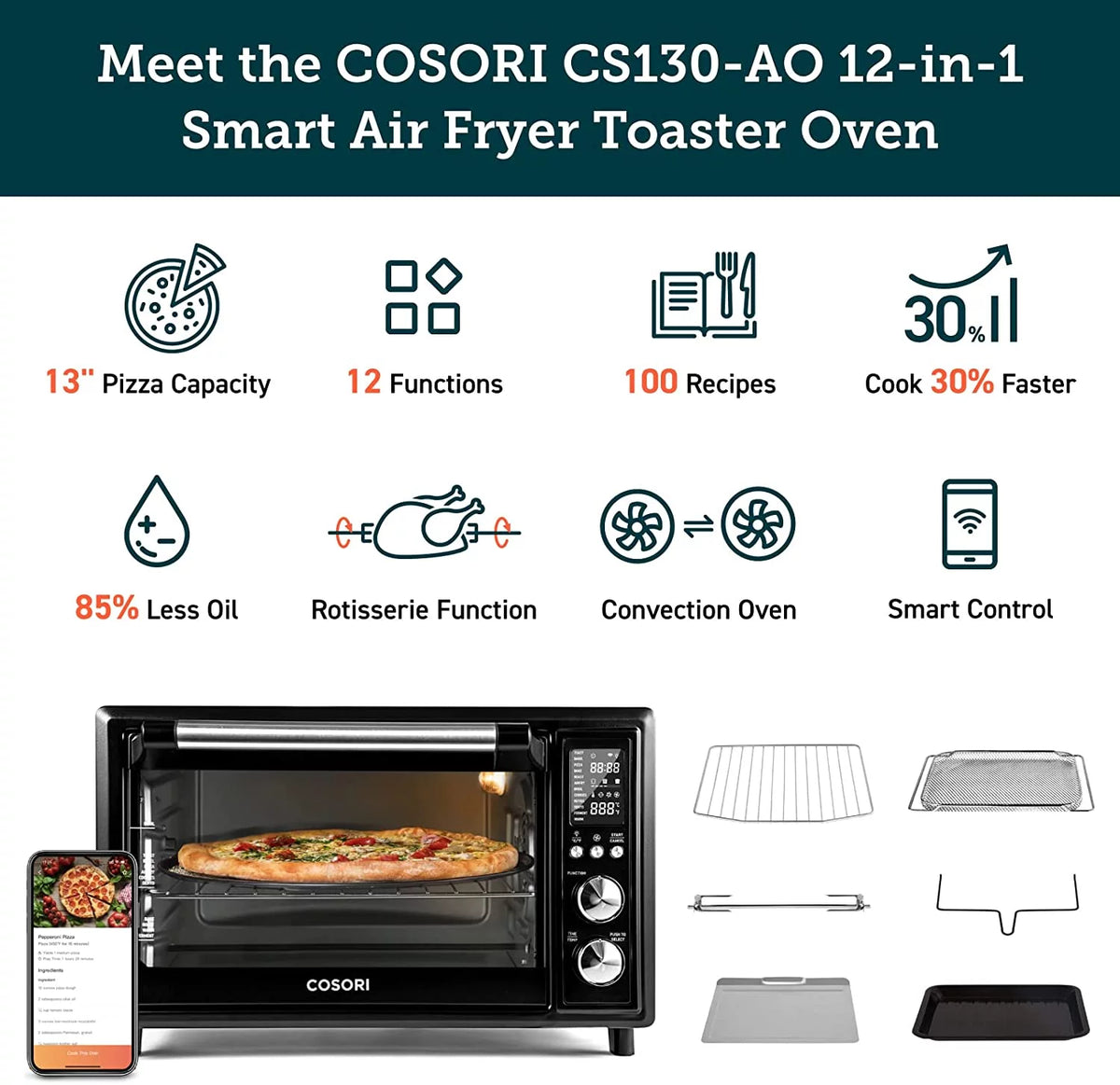 Large 32-Quart Stainless Steel Air Fryer Toaster Oven N5856