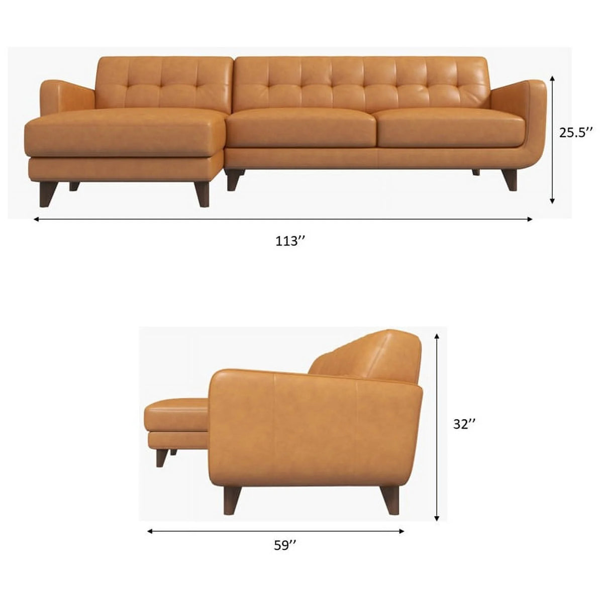 Brown Leather Right-Facing Sectional T430