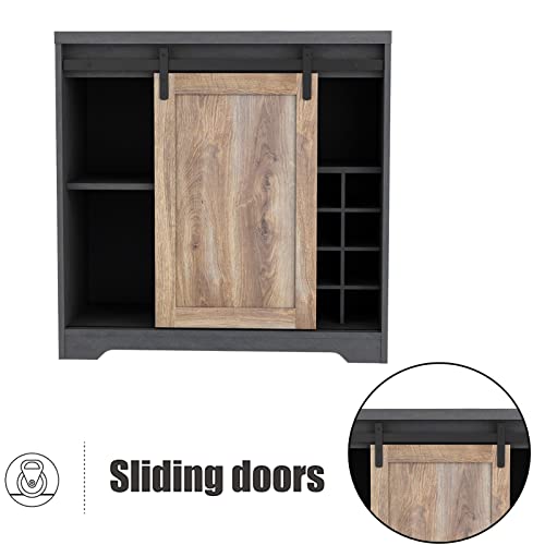 Black Wood Coffee Bar Cabinet with Wine Rack N798672
