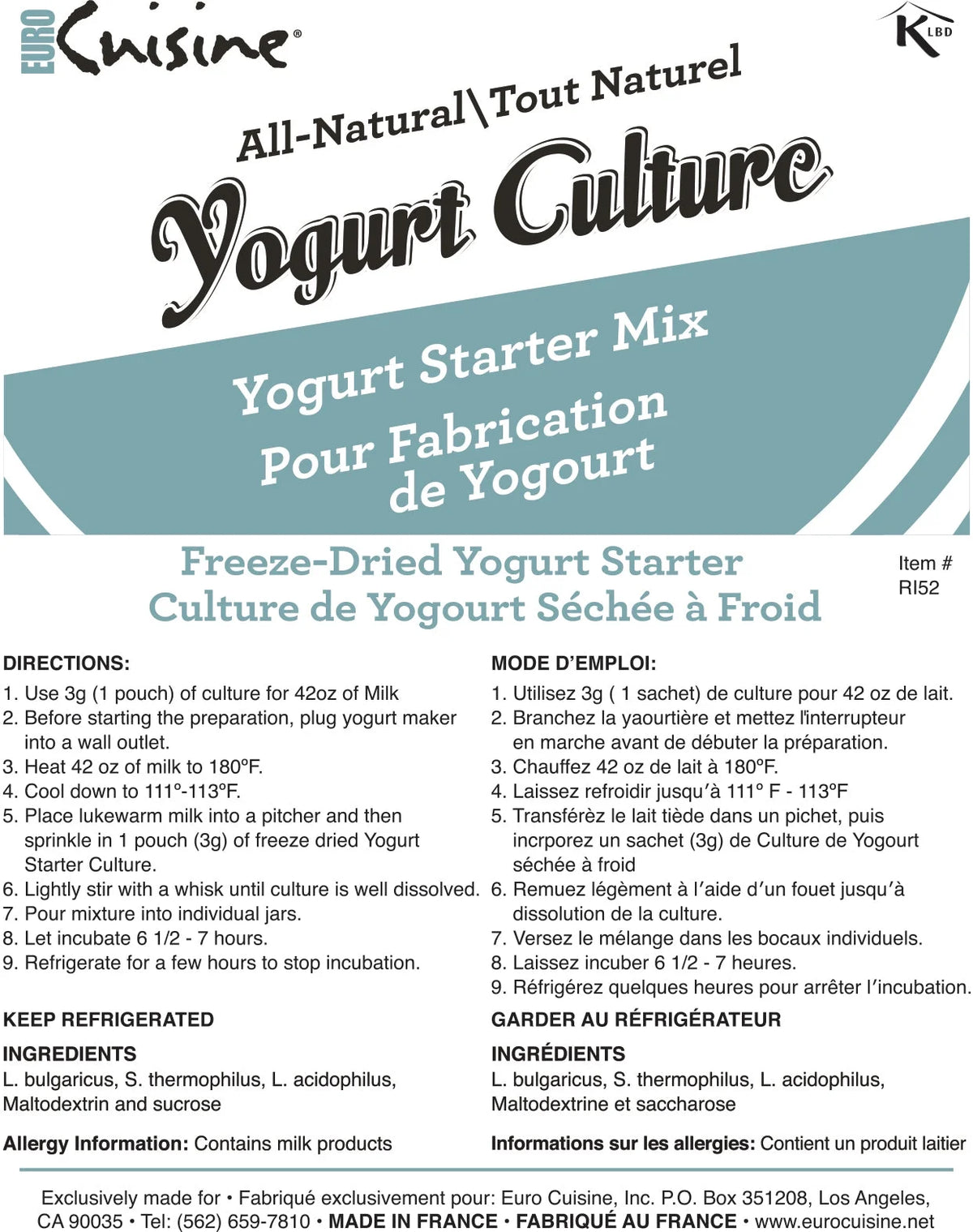 10-3gr Packets Yogurt Starter E716
