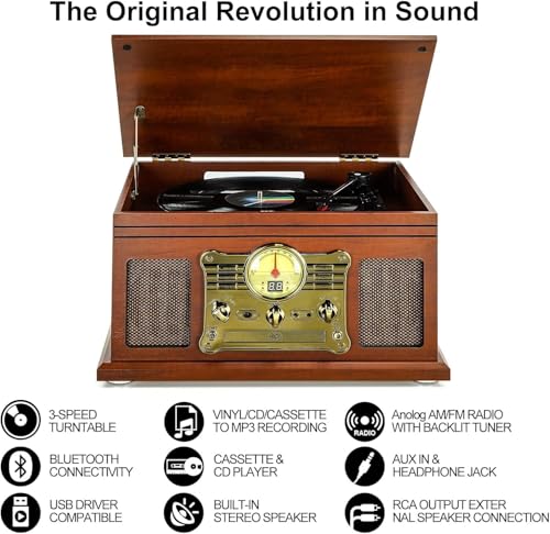 Brown Bluetooth Turntable with Stereo Speakers X970550