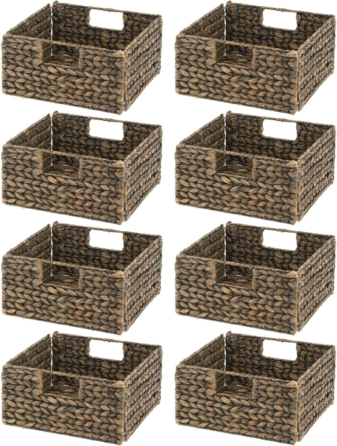 Brown Wash Woven Hyacinth Bin Basket Organizer with Handles 8 Pack R527
